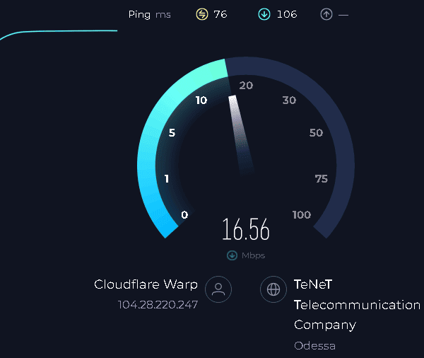 Cloudflare Warp в MikroTik, тест скорости