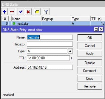 Добавление в MikroTik DNS записей типа A, TXT, CNAME, MX