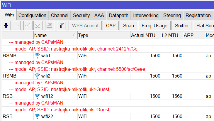 Гостевая сеть пакета wifi-qcom-ac, вид со стороны точки доступа