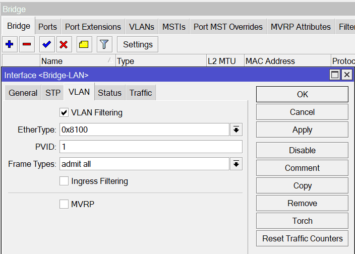 Гостевая сеть пакета wifi-qcom-ac, включить фильтрацию VLAN на Bridge