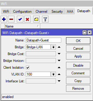 Гостевой Wi-Fi CAPsMAN в сети MikroTik AX, добавить datapath