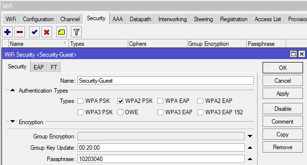 Гостевой Wi-Fi CAPsMAN в сети MikroTik AX, назначить пароль