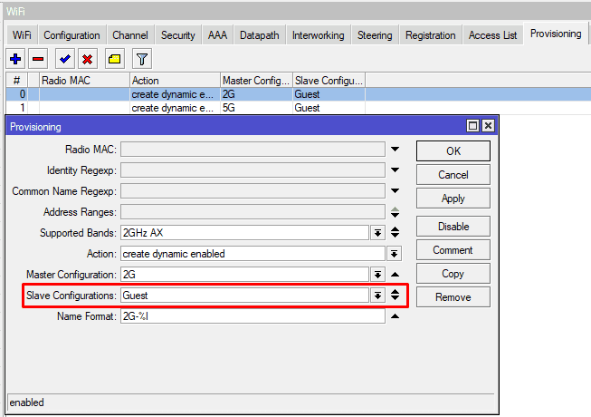 Гостевой Wi-Fi CAPsMAN в сети MikroTik AX, обновить provisioning 2G