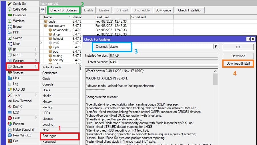 Как обновить прошивку MikroTik Routes OS 6.49.1