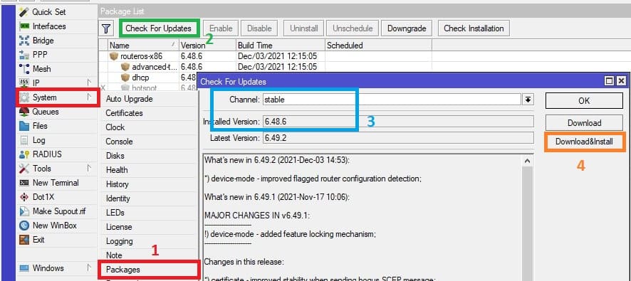 Как обновить прошивку MikroTik Routes OS 6.49.2