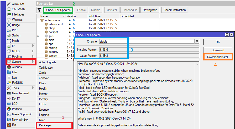 Как обновить прошивку MikroTik Routes OS 6.49.3