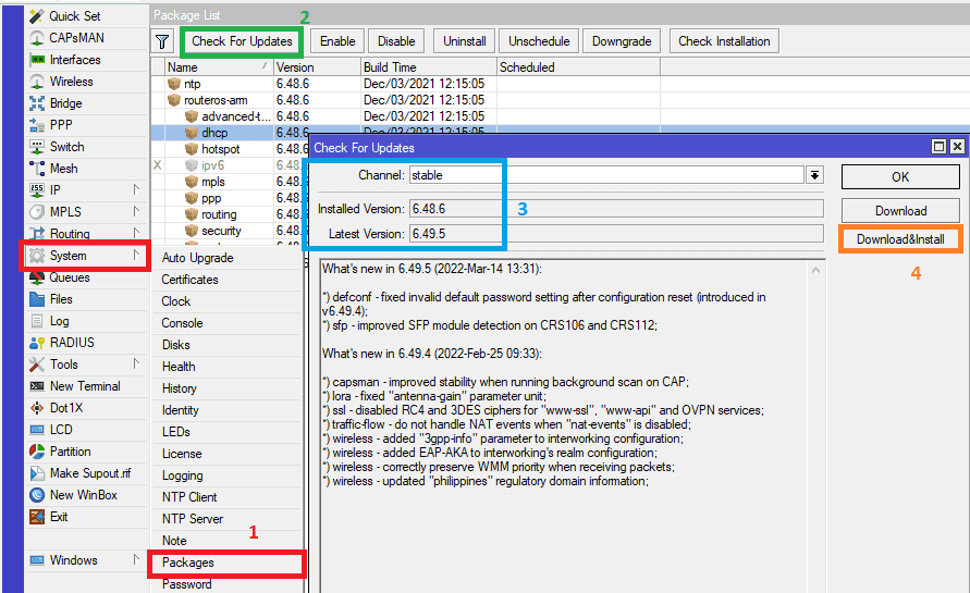 Как обновить прошивку MikroTik Routes OS 6.49.5