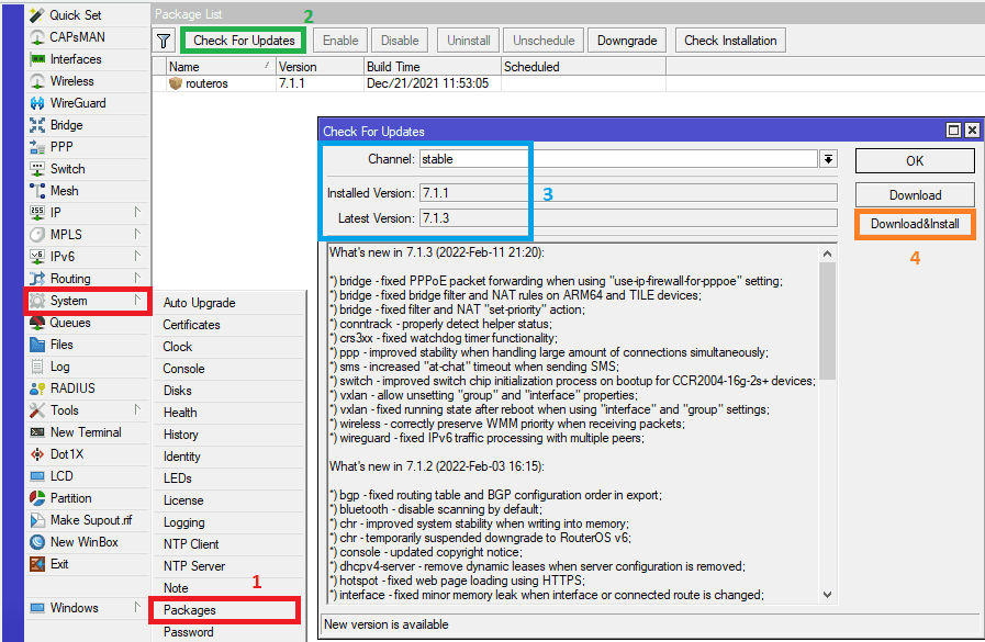 Как обновить прошивку MikroTik Routes OS 7.1.3