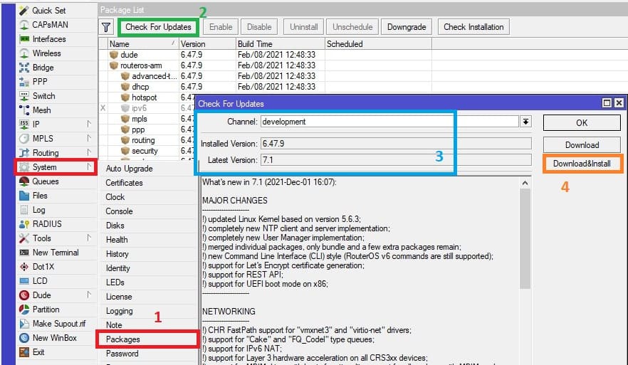 Как обновить прошивку MikroTik Routes OS 7.1