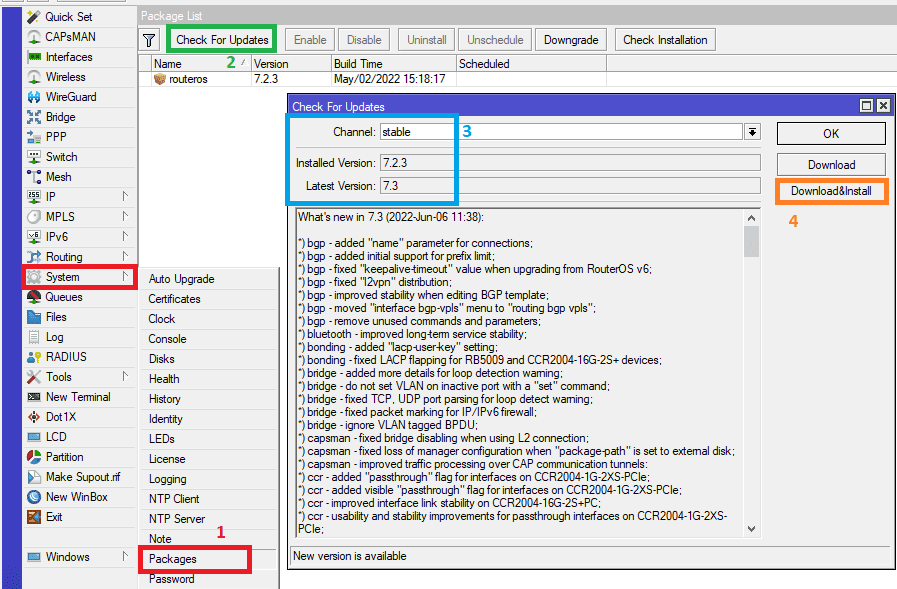 Как обновить прошивку MikroTik Routes OS 7.3