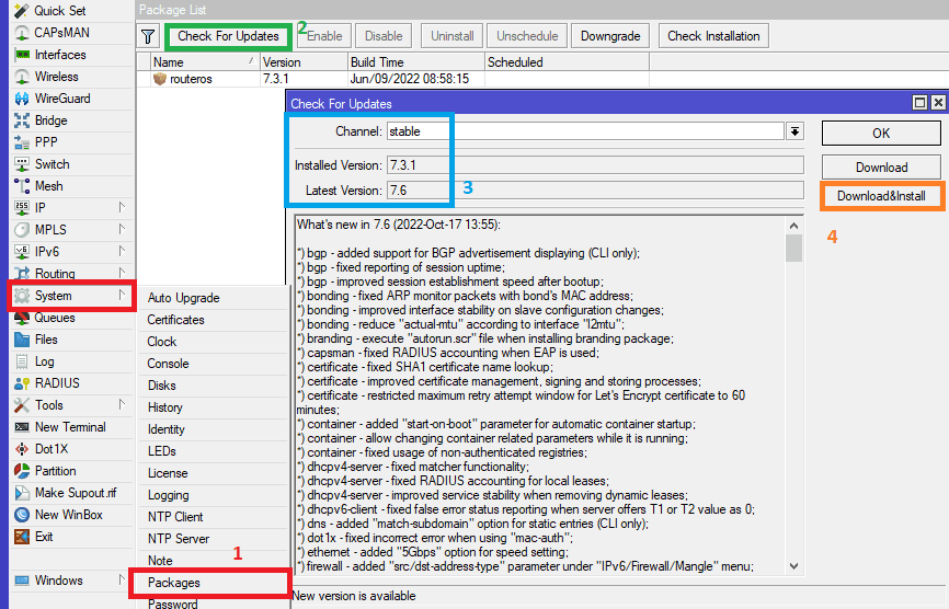 Как обновить прошивку MikroTik Routes OS 7.6