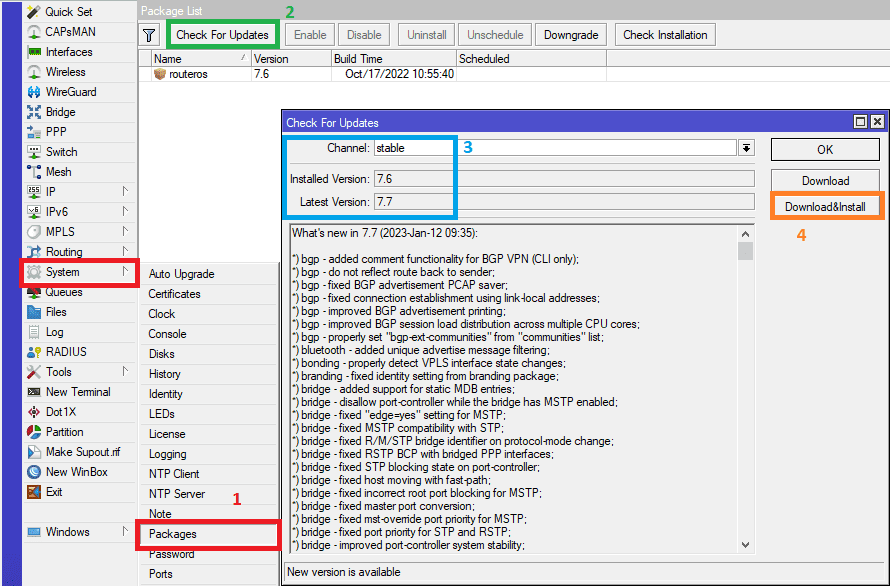 Как обновить прошивку MikroTik Routes OS 7.7