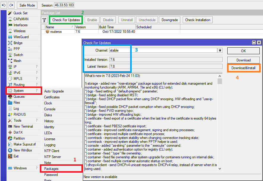 Как обновить прошивку MikroTik Routes OS 7.8