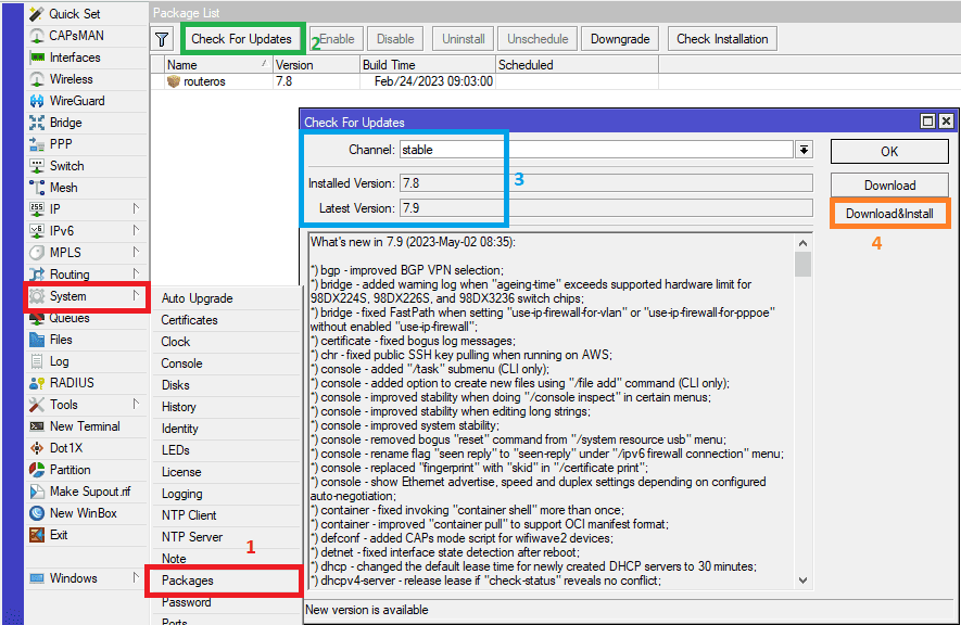 Как обновить прошивку MikroTik Routes OS 7.9