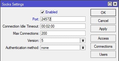 Настойка Socks5 в MIkroTik, активация
