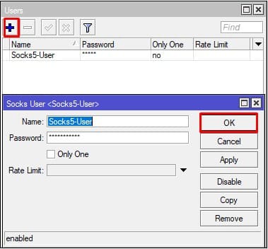 Настойка Socks5 в MIkroTik, создание учётной записи Users