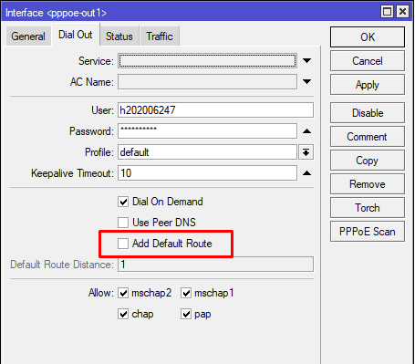 Настройка 2 провайдеров в MikroTik, отключить маршрут по умолчанию для pppoe client