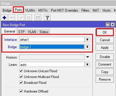 Настройка bridge в MikroTik hAP ac2, добавление портов