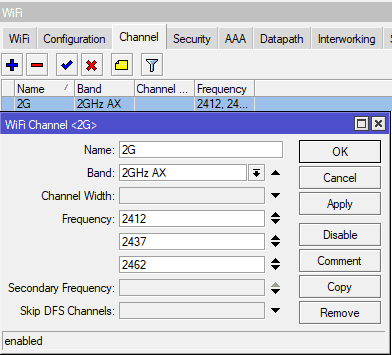 Настройка CAPsMAN для MikroTik AX, частотные каналы 2G