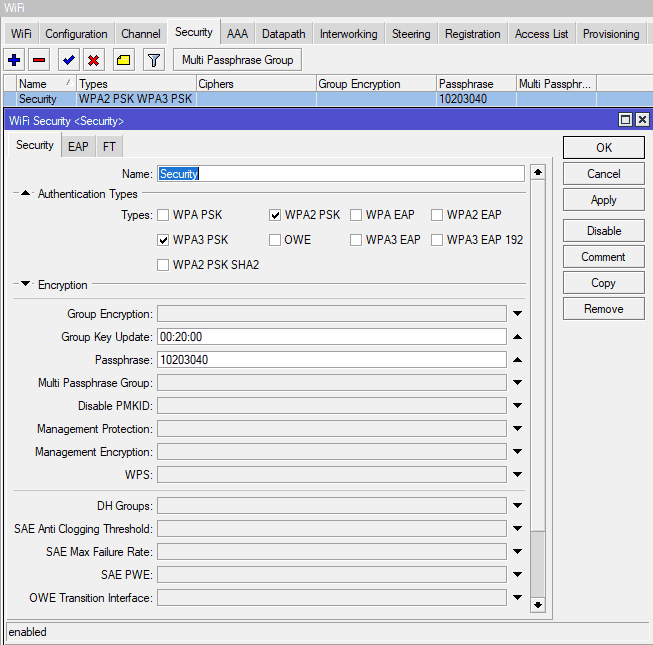 Как настроить пароль в CAPsMAN для MikroTik AX Настройка CAPsMAN для MikroTik AX, добавить пароль