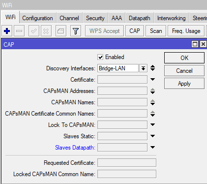 Настройка CAPsMAN для MikroTik AX, включить поиск контроллера на точке доступа