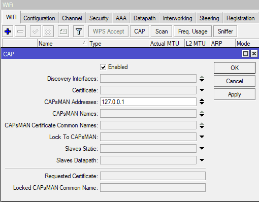 Настройка CAPsMAN для MikroTik AX, включить поиск контроллера