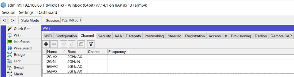 Настройка CAPsMAN между MikroTik AX и AC, настройка частотных каналов