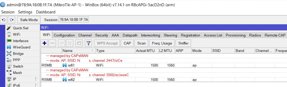 Настройка CAPsMAN между MikroTik AX и AC, проверка со стороны точки доступа