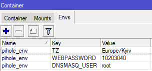 Настройка Docker в MikroTik, добавить env