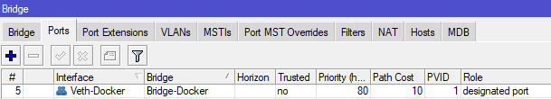 Настройка Docker в MikroTik, добавить Veth в Bridge