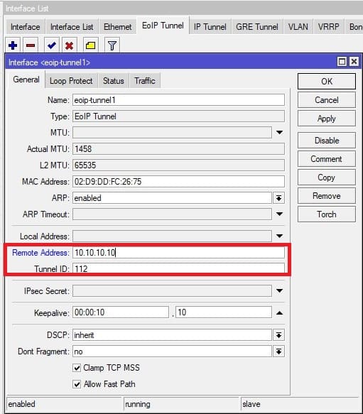 Настройка EoIP MikroTik, добавление VPN туннеля на MikroTik-1