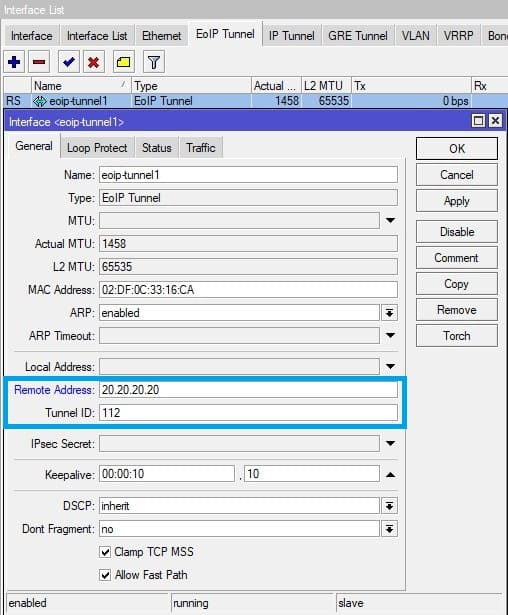 Настройка EoIP MikroTik, Добавление VPN туннеля на MikroTik-2