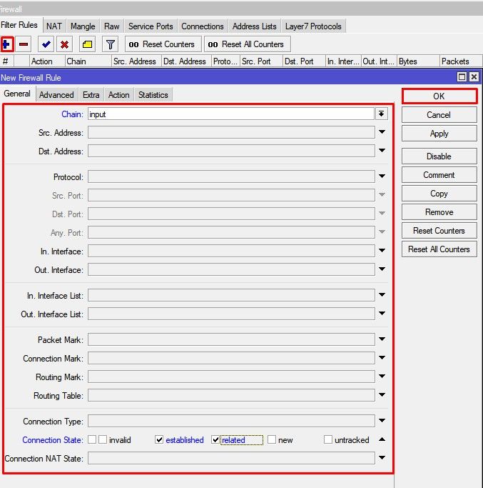 Настройка FireWall на MikroTik, правило input established-related