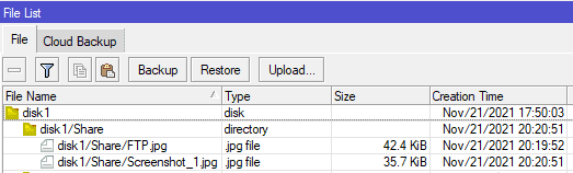 Настройка FTP MikroTik, проверка записи файла