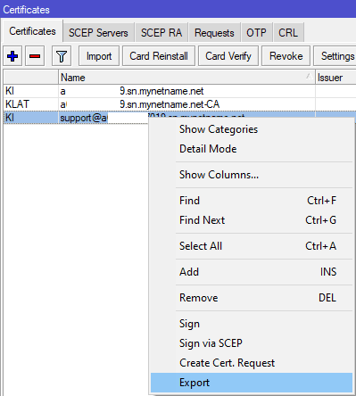 Настройка IKEv2 MikroTik, экспорт сертификата