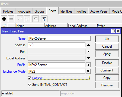 Настройка IKEv2 MikroTik, Ipsec Peer