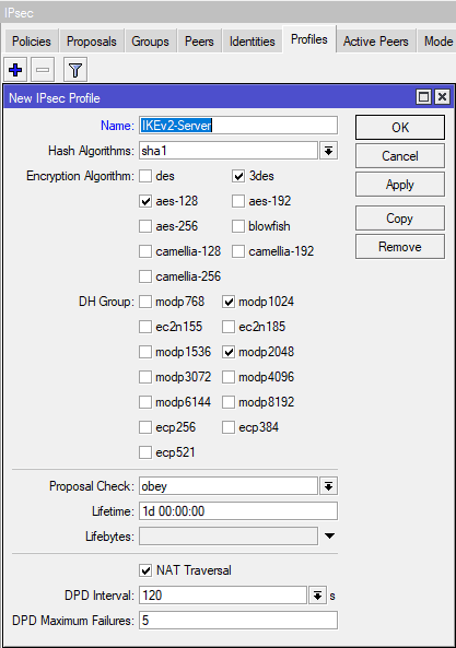 Настройка IKEv2 MikroTik, Ipsec Profile