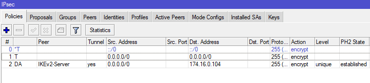 Настройка IKEv2 MikroTik, проверка подключения VPN