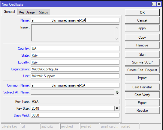 Настройка IKEv2 MikroTik, создание SSL для CA