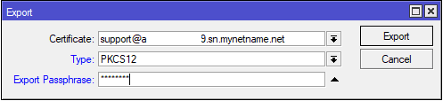 Настройка IKEv2 MikroTik, указать тип сертификата PKCS12