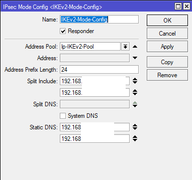 Настройка IKEv2 с Active Directory, обновить настройки IPsec Mode Config