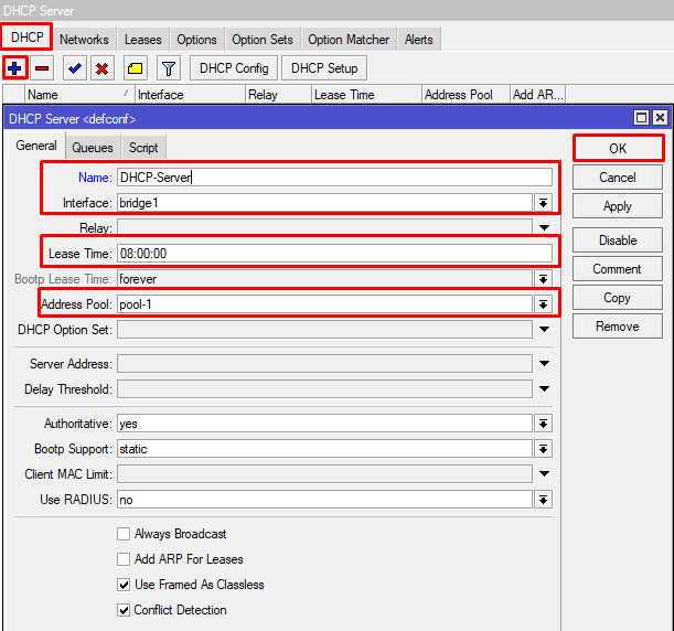 Настройка MikroTik, добавить DHCP сервер