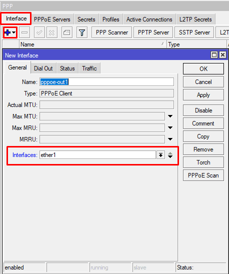 Настройка MikroTik, добавить интернет pppoe подключение