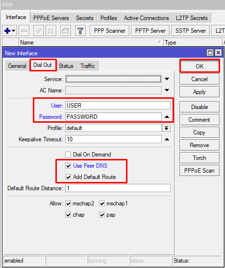 Настройка MikroTik, добавить pppoe подключение