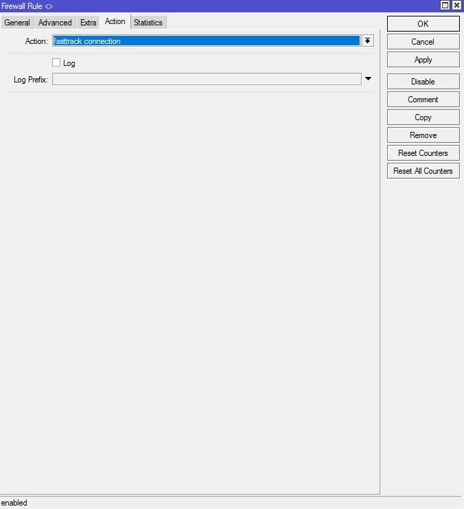 Настройка Mikrotik FastTrack-Connection, правило Firewall action