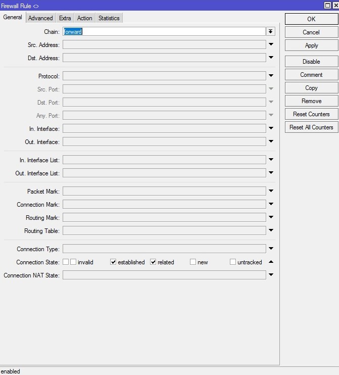 Настройка Mikrotik FastTrack-Connection, правило Firewall chain