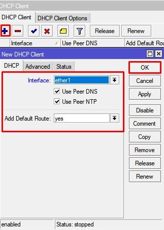 Настройка MikroTik, интернет dhcp клиент