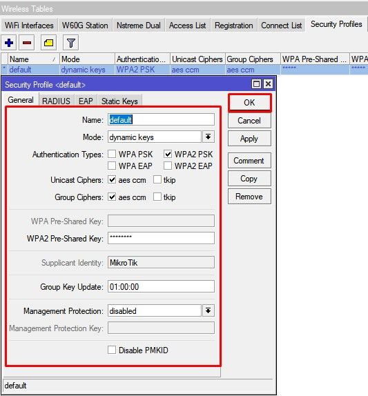 Настройка MikroTik hAP ac2, изменение пароля WiFi