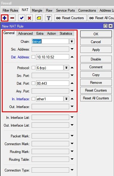 Настройка MikroTik hAP ac2, проброс портов dstnat