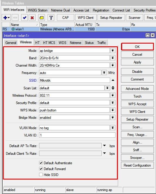 Настройка MikroTik, WiFi 2,4ГГц